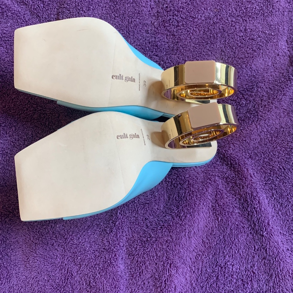 NWOB Cult Gaia Blue Leather Slide Heeled Sandals sz 39 - Picture 6 of 7